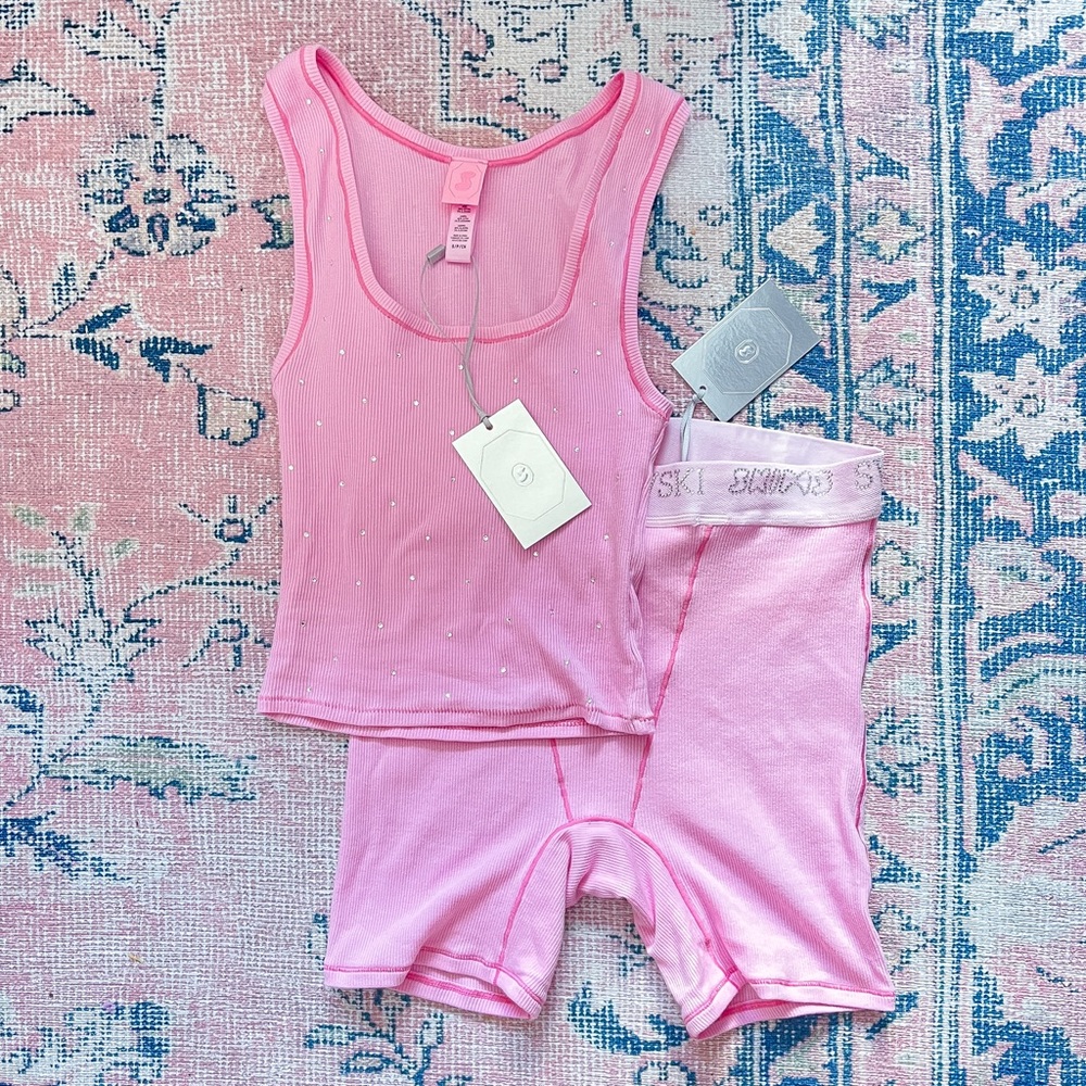 (SOLD) SWAROVSKI X SKIMS Cotton Rib Set in Bubblegum in S